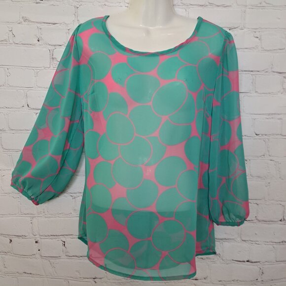 Peach Love Cream Bubble Print Sheer Top Size Medium - Picture 1 of 9